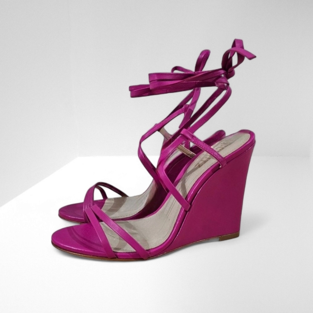 Schutz Deonne Sandal Wedges Womens Shoe Hot Pink Nappa Leather Size 7.5 NWOT